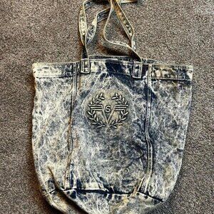 Vintage 80s acid wash denim tote‎ bag medium size